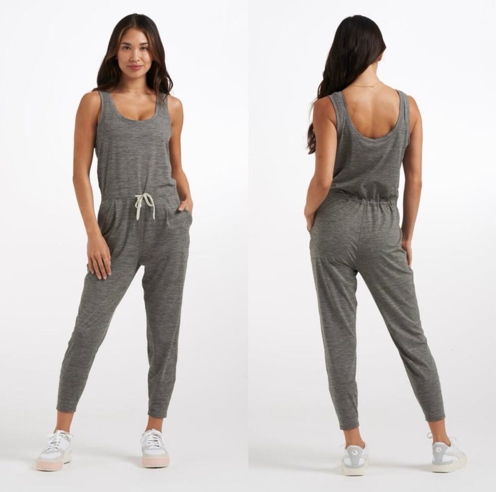 Vuori Lux At Ease Jumpsuit Heather Gray Size S Sleeveless Stretch One Piece